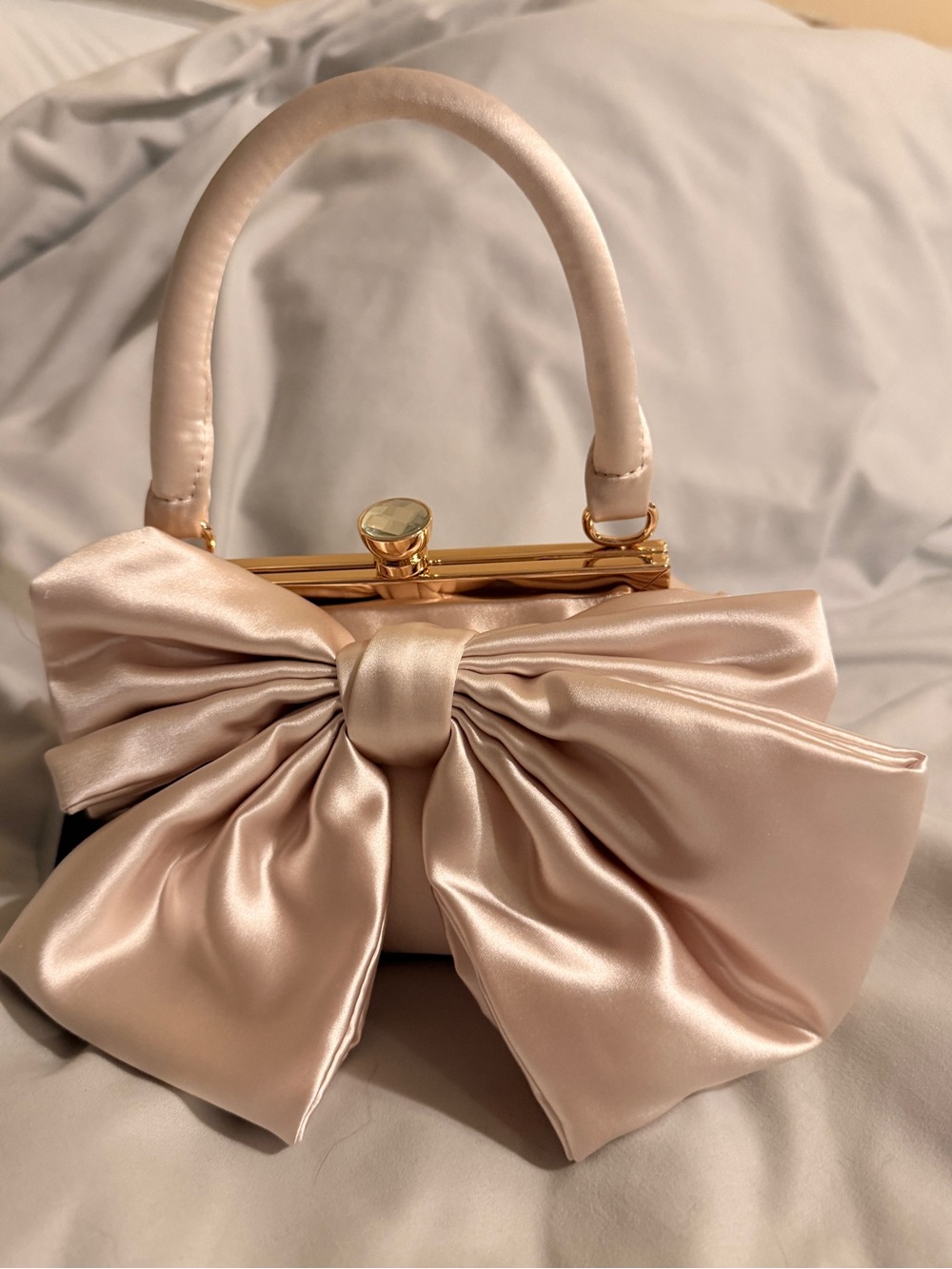 Nina Satin Bow Top-Handle Clutch in Blush - Picture 2 of 5
